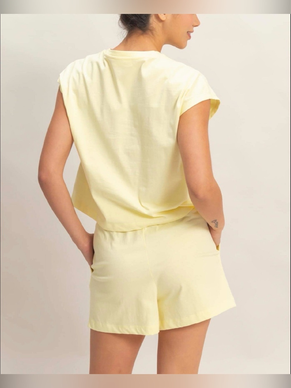 Cap Sleeve Boxy Top & Shorts Set | Pale Yellow - Picture 4 of 4
